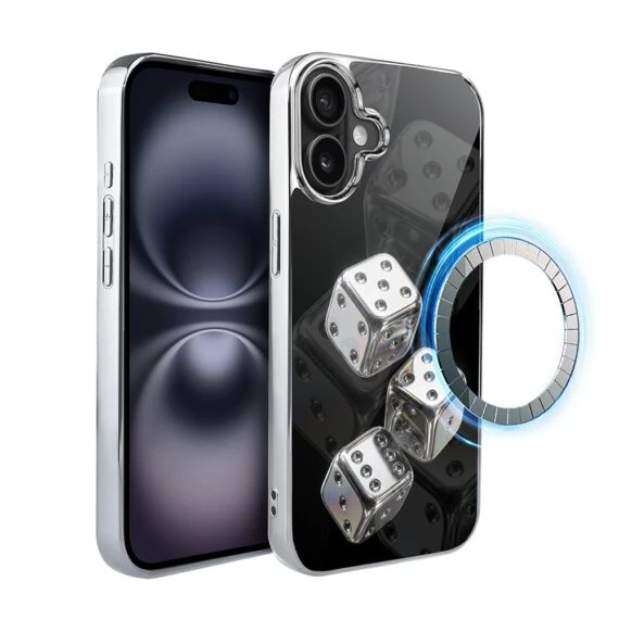 Etui do iPhone 16, Elite Glass z MagSafe, szklany tył, Nocturne, Kości do gry, srebrne (7)