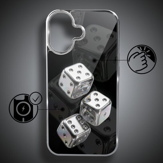 Etui do iPhone 16, Elite Glass z MagSafe, szklany tył, Nocturne, Kości do gry, srebrne (8)