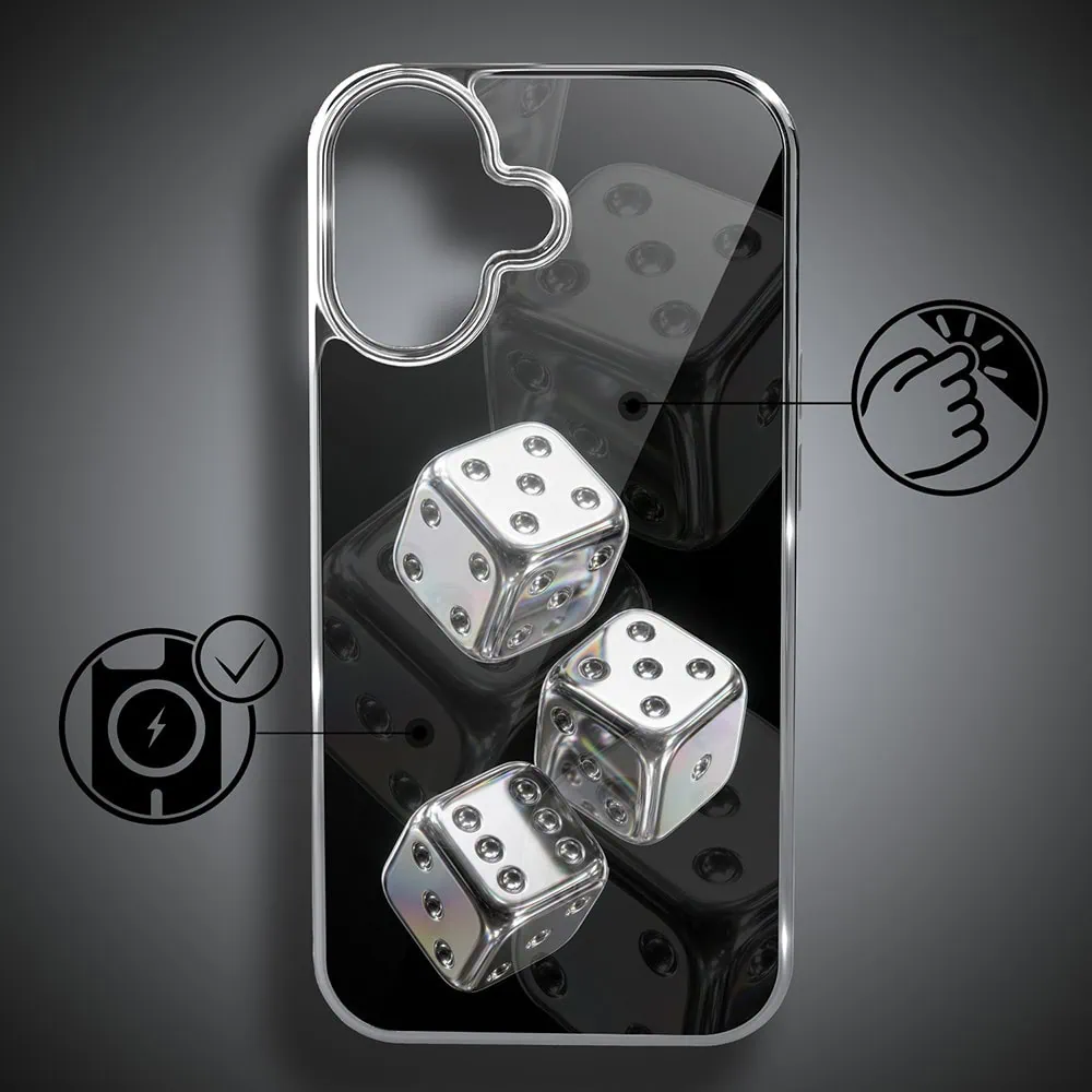 Etui do iPhone 16, Elite Glass z MagSafe, szklany tył, Nocturne, Kości do gry, srebrne (8)