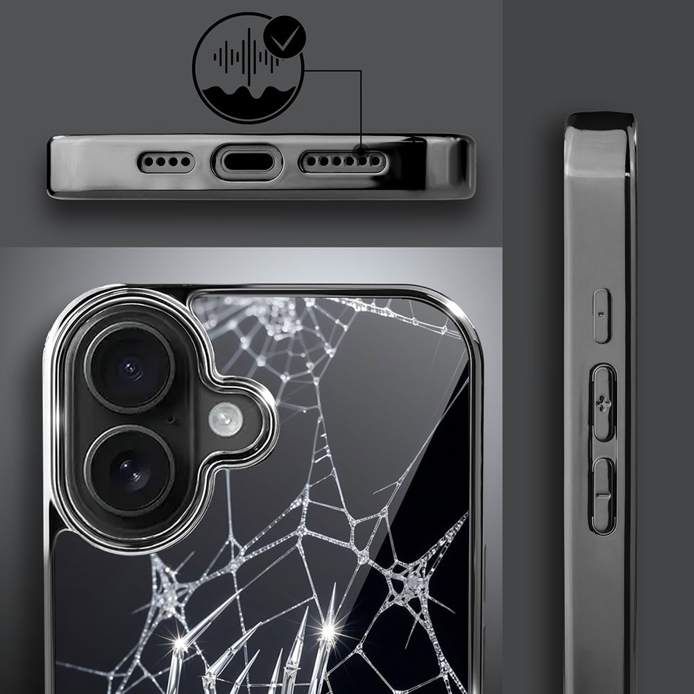 Etui do iPhone 16 , Elite Glass z MagSafe, szklany tył, Nocturne, Kryształowy pająk, czarne (3)