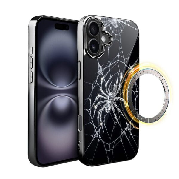 Etui do iPhone 16 Plus, Elite Glass z MagSafe, szklany tył, Nocturne, Kryształowy pająk, czarne