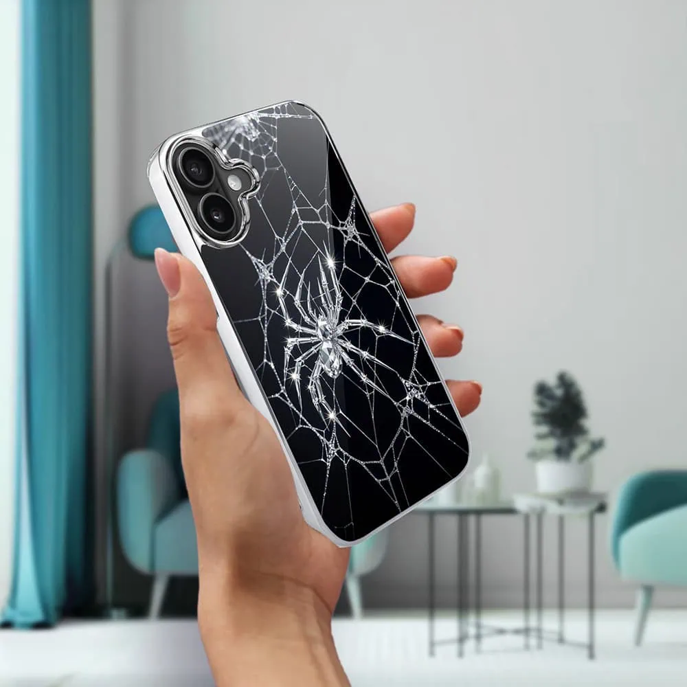 Etui do iPhone 16, Elite Glass z MagSafe, szklany tył, Nocturne, Kryształowy pająk, srebrne (1)
