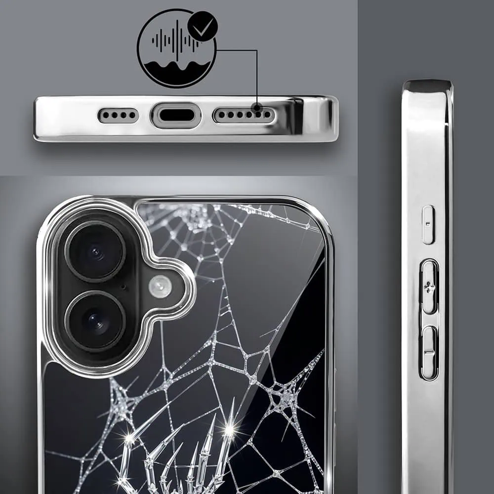 Etui do iPhone 16, Elite Glass z MagSafe, szklany tył, Nocturne, Kryształowy pająk, srebrne (2)