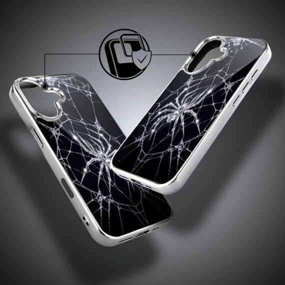 Etui do iPhone 16, Elite Glass z MagSafe, szklany tył, Nocturne, Kryształowy pająk, srebrne (8)