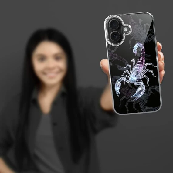 Etui do iPhone 16, Elite Glass z MagSafe, szklany tył, Nocturne, Kryształowy skorpion, srebrne (6)