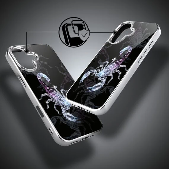 Etui do iPhone 16, Elite Glass z MagSafe, szklany tył, Nocturne, Kryształowy skorpion, srebrne (7)