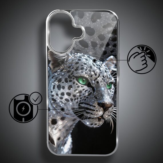 Etui do iPhone 16, Elite Glass z MagSafe, szklany tył, Nocturne, Oczy pantery, srebrne (6)