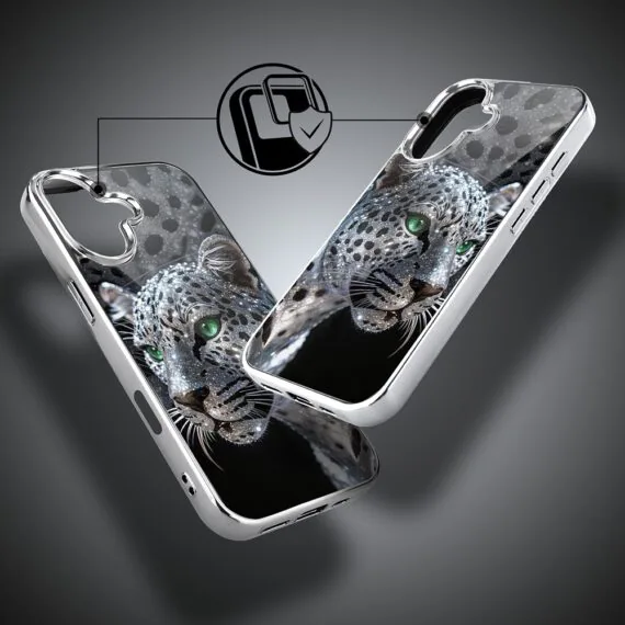 Etui do iPhone 16, Elite Glass z MagSafe, szklany tył, Nocturne, Oczy pantery, srebrne (8)