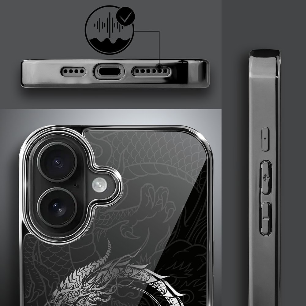 Etui do iPhone 16 , Elite Glass z MagSafe, szklany tył, Nocturne, Uroboros - smoczy krąg, czarne (5)