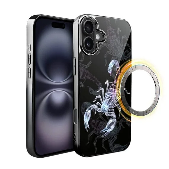 Etui do iPhone 16 Plus, Elite Glass z MagSafe, szklany tył, Nocturne, Kryształowy skorpion , czarne (3)