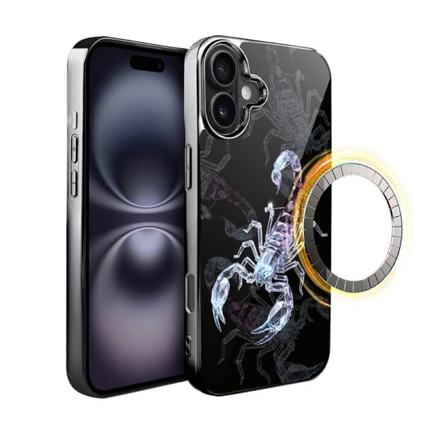Etui do iPhone 16 Plus, Elite Glass z MagSafe, szklany tył, Nocturne, Kryształowy skorpion, czarne