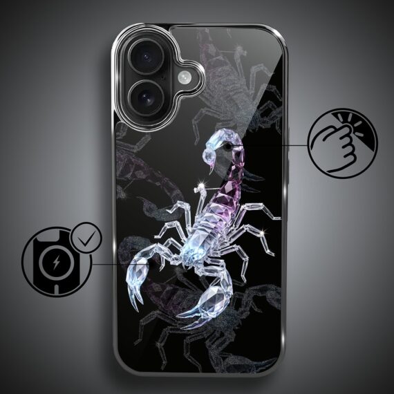 Etui do iPhone 16 Plus, Elite Glass z MagSafe, szklany tył, Nocturne, Kryształowy skorpion , czarne (4)