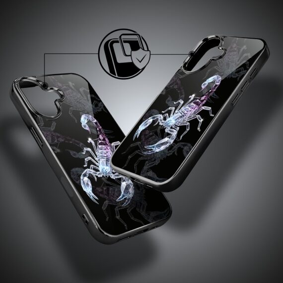 Etui do iPhone 16 Plus, Elite Glass z MagSafe, szklany tył, Nocturne, Kryształowy skorpion , czarne (6)