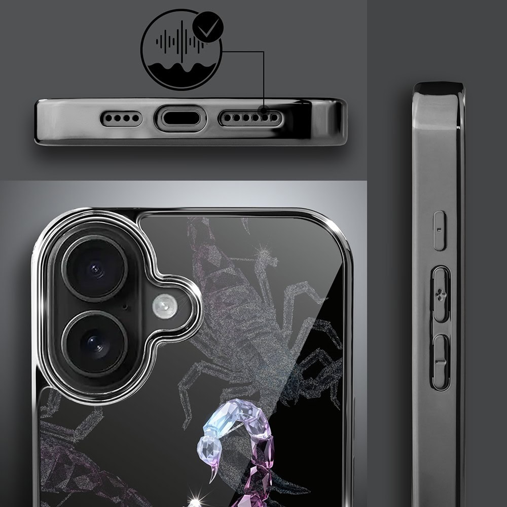 Etui do iPhone 16 Plus, Elite Glass z MagSafe, szklany tył, Nocturne, Kryształowy skorpion , czarne (8)