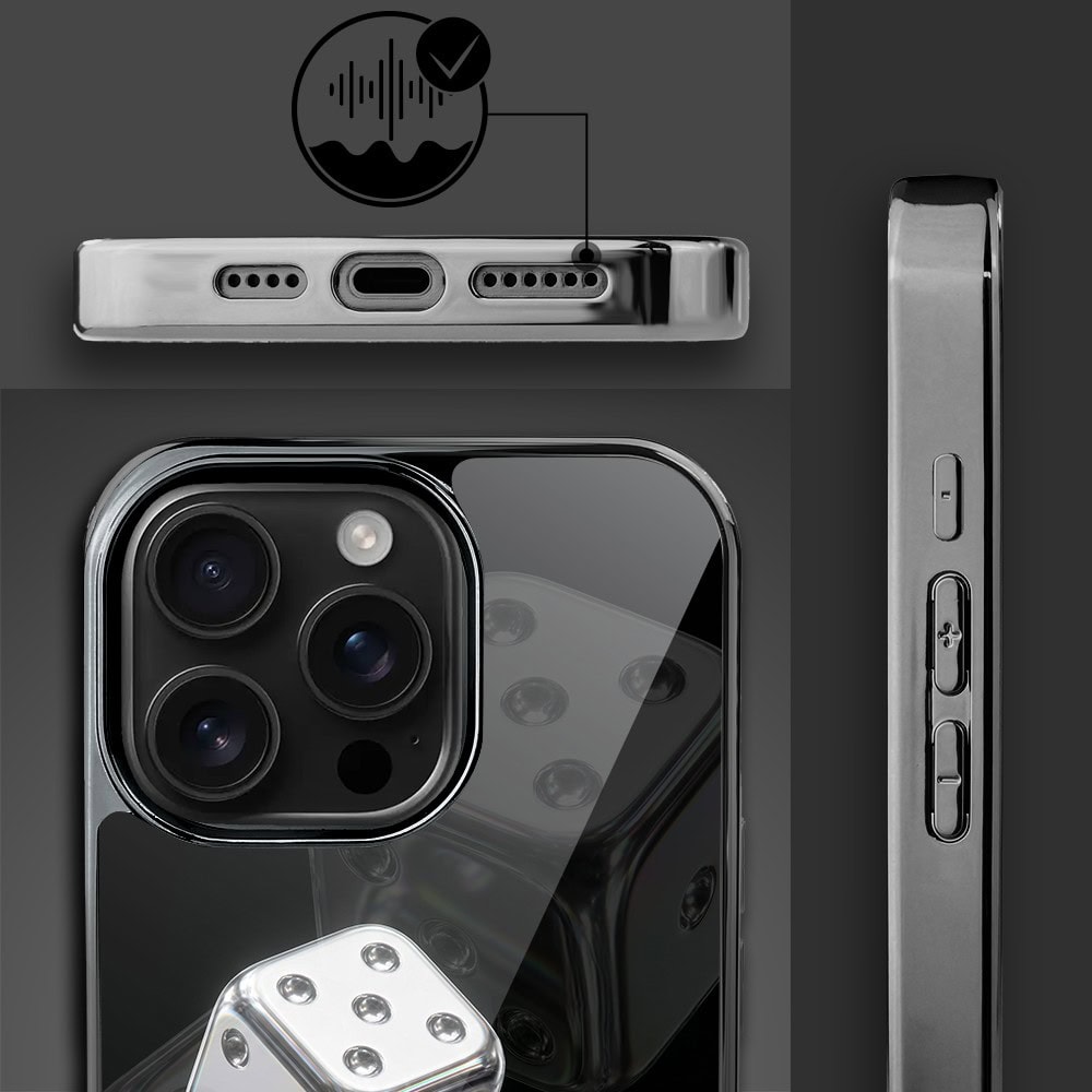 Etui do iPhone 16 Pro, Elite Glass z MagSafe, szklany tył, Nocturne, Kości do gry, czarne (1)