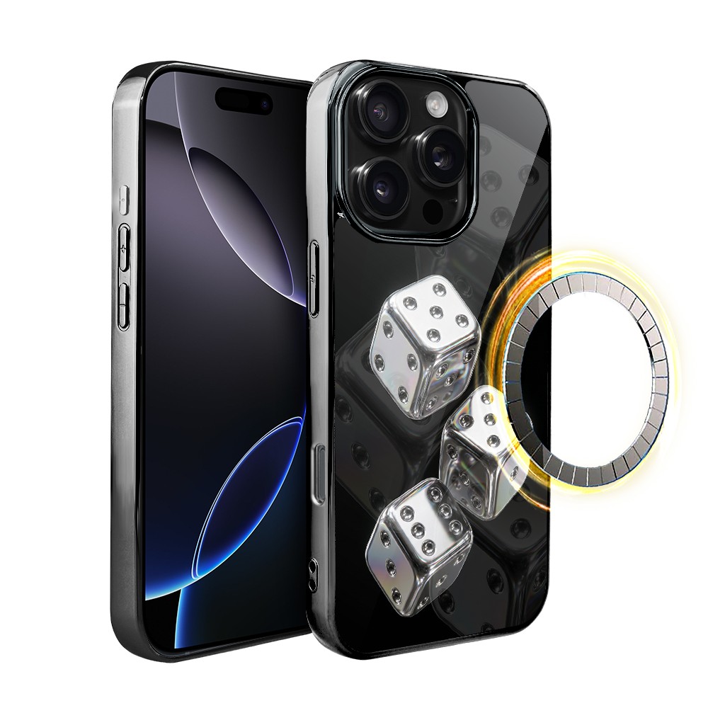 Etui do iPhone 16 Pro, Elite Glass z MagSafe, szklany tył, Nocturne, Kości do gry, czarne
