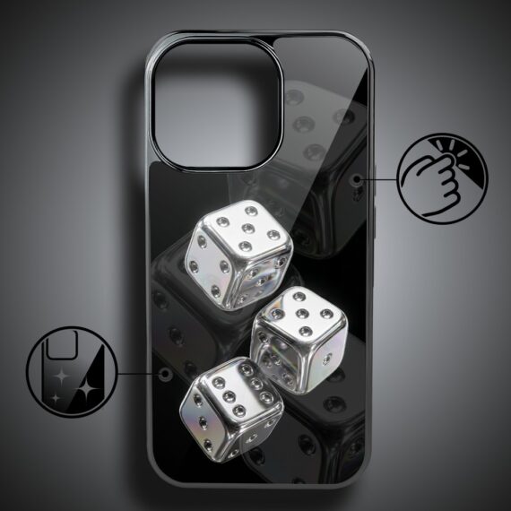 Etui do iPhone 16 Pro, Elite Glass z MagSafe, szklany tył, Nocturne, Kości do gry, czarne (5)