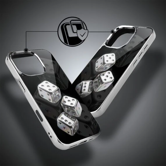 Etui do iPhone 16 Pro, Elite Glass z MagSafe, szklany tył, Nocturne, Kości do gry, srebrne (5)