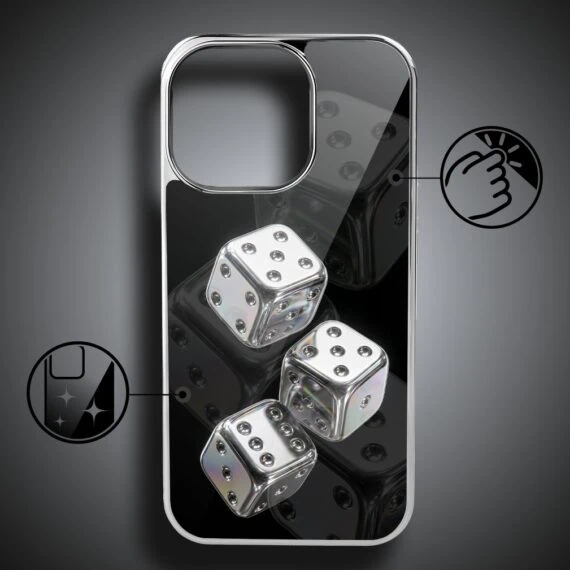Etui do iPhone 16 Pro, Elite Glass z MagSafe, szklany tył, Nocturne, Kości do gry, srebrne (7)