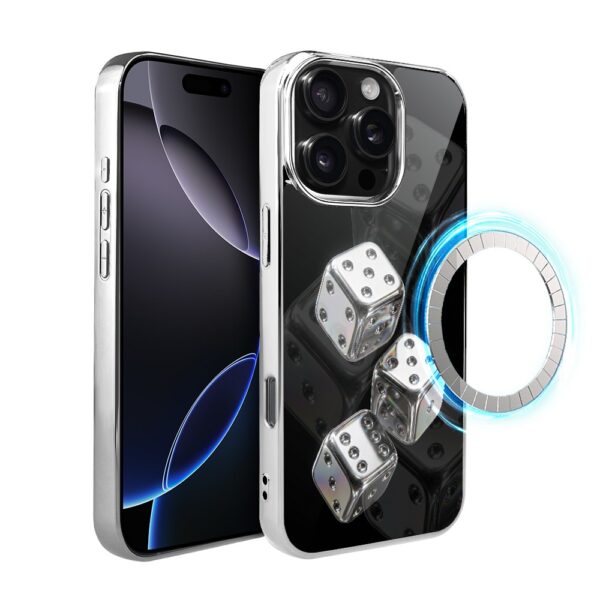 Etui do iPhone 16 Pro, Elite Glass z MagSafe, szklany tył, Nocturne, Kości do gry, srebrne
