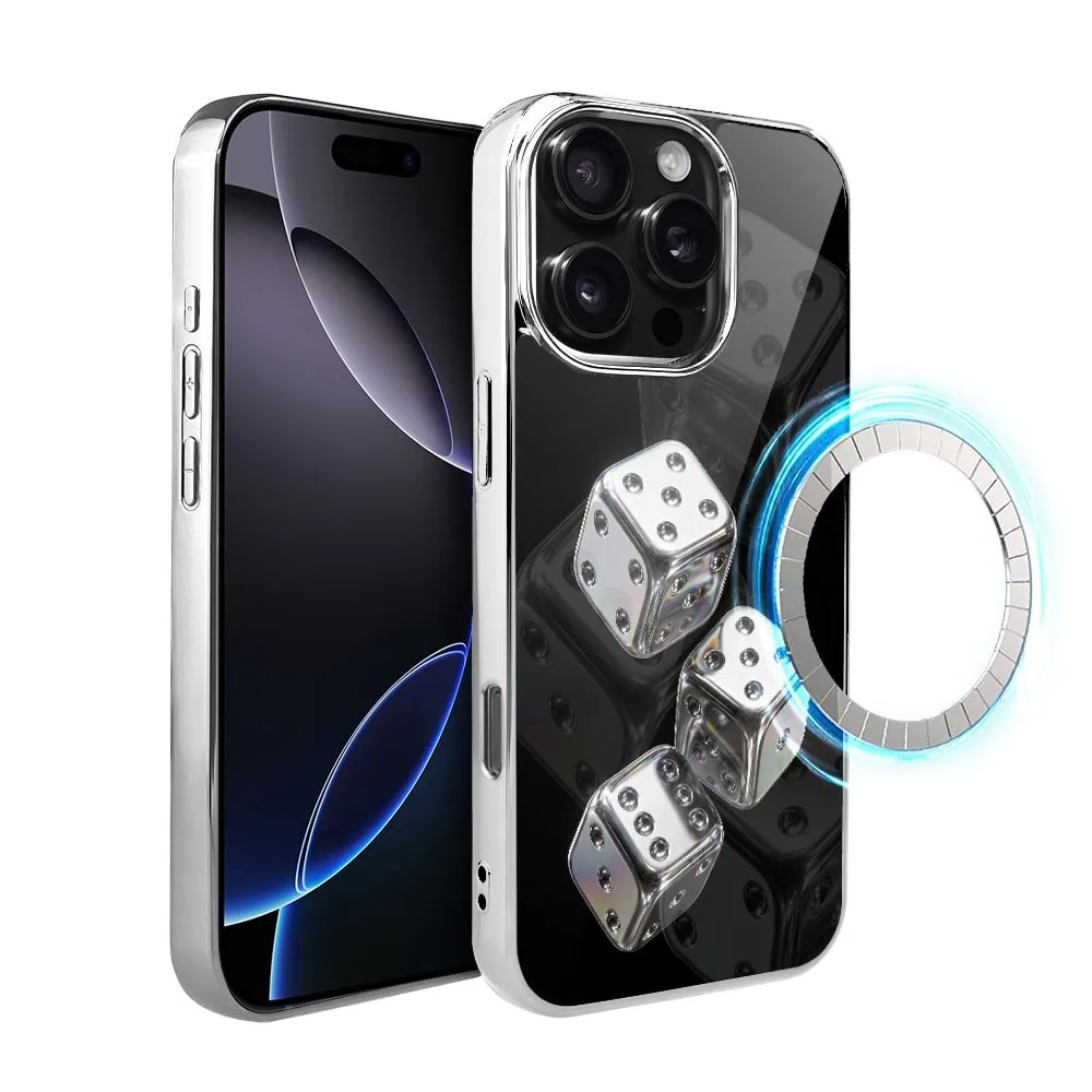 Etui do iPhone 16 Pro, Elite Glass z MagSafe, szklany tył, Nocturne, Kości do gry, srebrne (8)