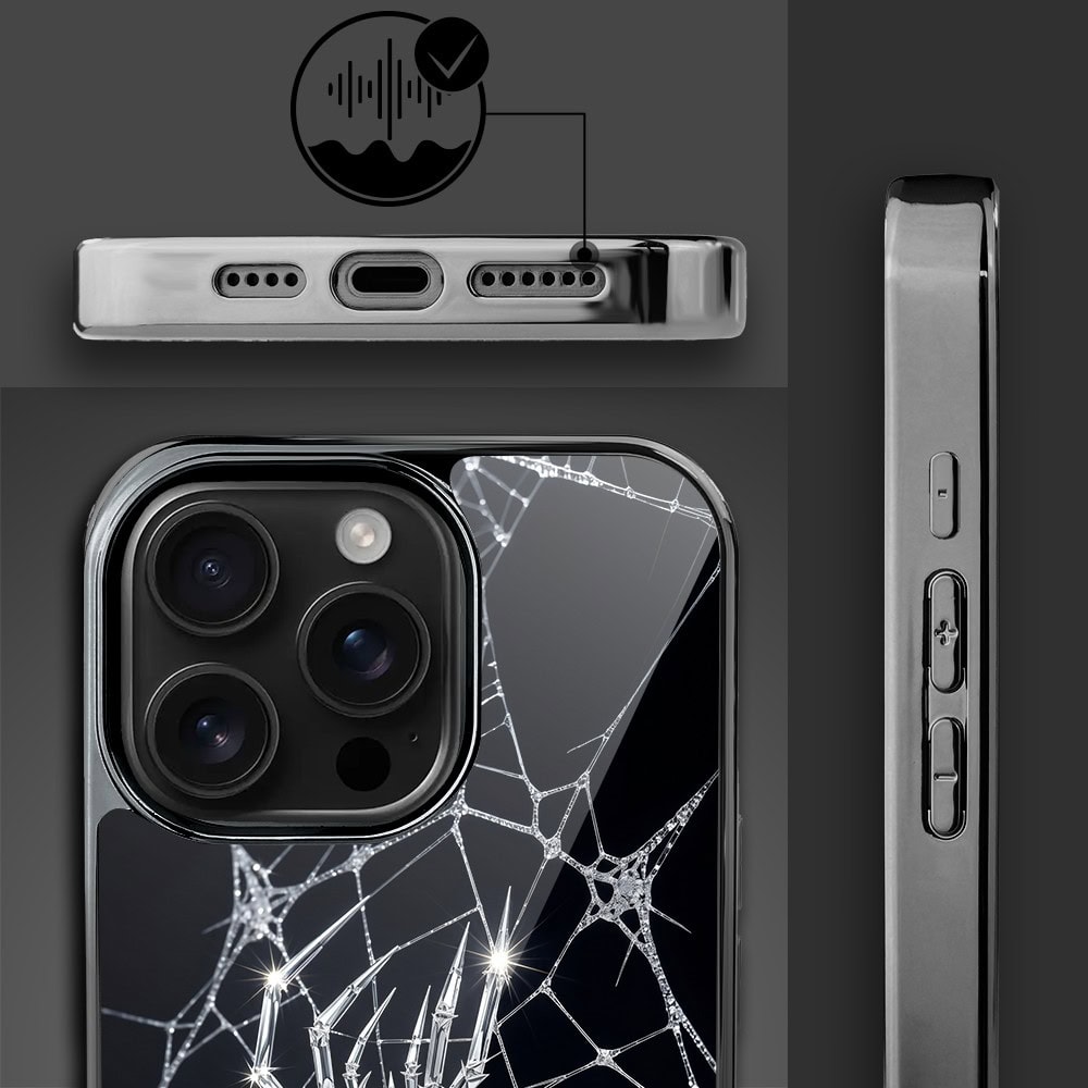 Etui do iPhone 16 Pro, Elite Glass z MagSafe, szklany tył, Nocturne, Kryształowy pająk, czarne (1)