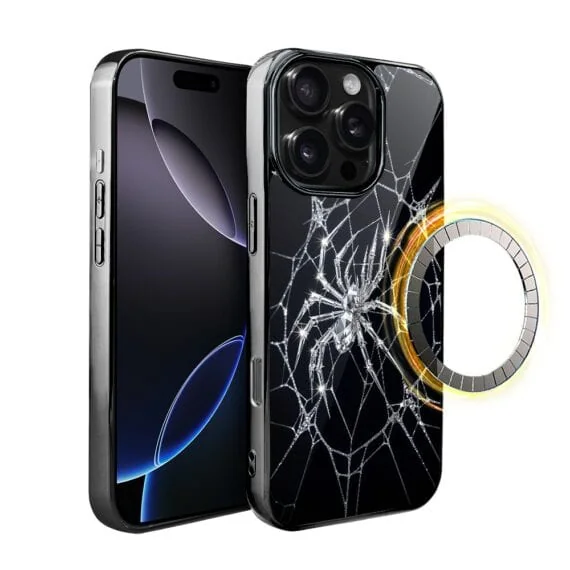 Etui do iPhone 16 Pro, Elite Glass z MagSafe, szklany tył, Nocturne, Kryształowy pająk, czarne (4)