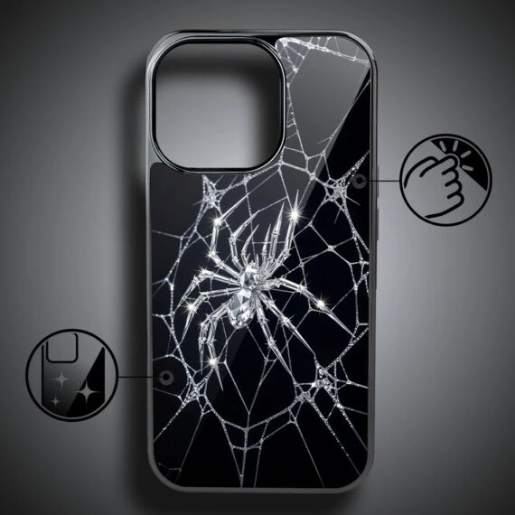 Etui do iPhone 16 Pro, Elite Glass z MagSafe, szklany tył, Nocturne, Kryształowy pająk, czarne (5)