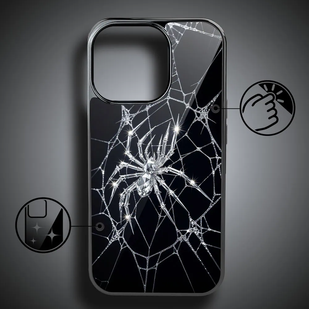 Etui do iPhone 16 Pro, Elite Glass z MagSafe, szklany tył, Nocturne, Kryształowy pająk, czarne (5)