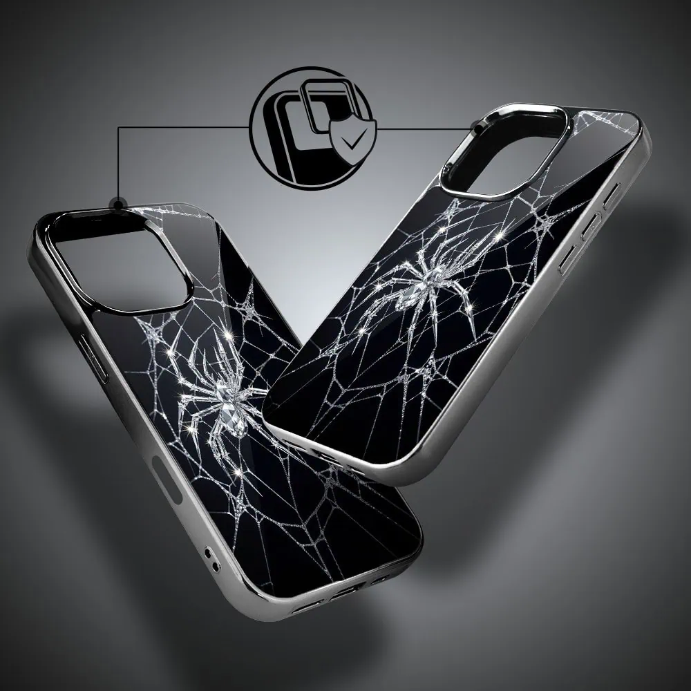 Etui do iPhone 16 Pro, Elite Glass z MagSafe, szklany tył, Nocturne, Kryształowy pająk, czarne (7)