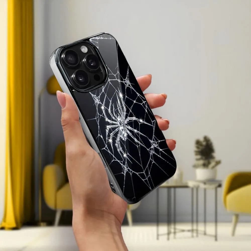 Etui do iPhone 16 Pro, Elite Glass z MagSafe, szklany tył, Nocturne, Kryształowy pająk, czarne (8)