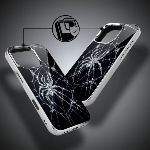 Etui do iPhone 16 Pro, Elite Glass z MagSafe, szklany tył, Nocturne, Kryształowy pająk, srebrne (3)