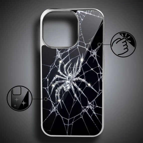 Etui do iPhone 16 Pro, Elite Glass z MagSafe, szklany tył, Nocturne, Kryształowy pająk, srebrne (5)