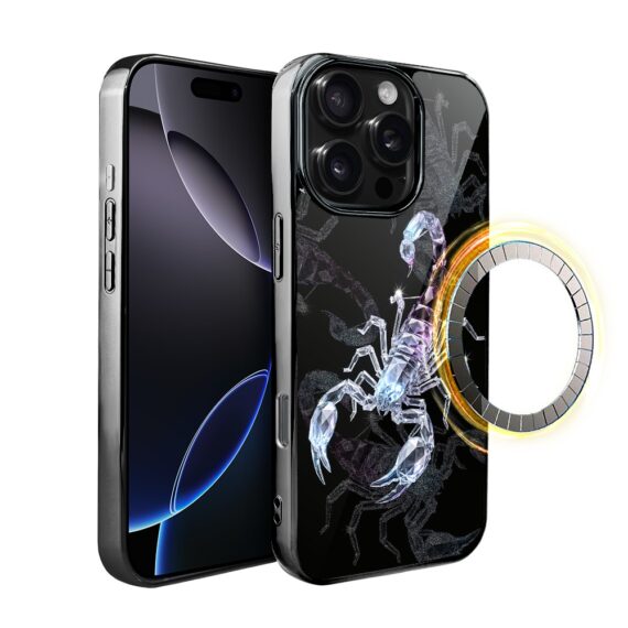 Etui do iPhone 16 Pro, Elite Glass z MagSafe, szklany tył, Nocturne, Kryształowy skorpion, czarne (5)