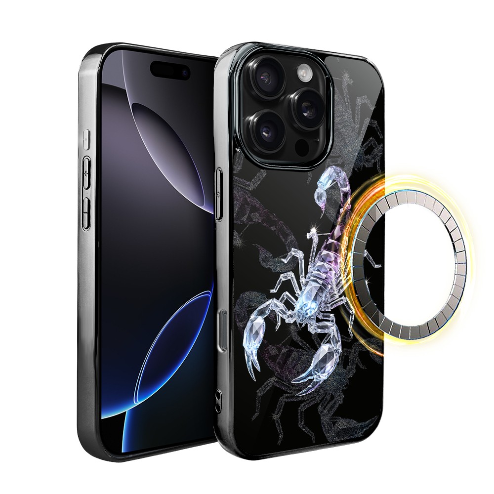 Etui do iPhone 16 Pro, Elite Glass z MagSafe, szklany tył, Nocturne, Kryształowy skorpion, czarne