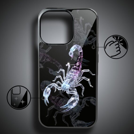 Etui do iPhone 16 Pro, Elite Glass z MagSafe, szklany tył, Nocturne, Kryształowy skorpion, czarne (6)