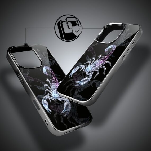 Etui do iPhone 16 Pro, Elite Glass z MagSafe, szklany tył, Nocturne, Kryształowy skorpion, czarne (8)