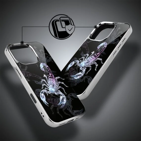Etui do iPhone 16 Pro, Elite Glass z MagSafe, szklany tył, Nocturne, Kryształowy skorpion, srebrne (5)