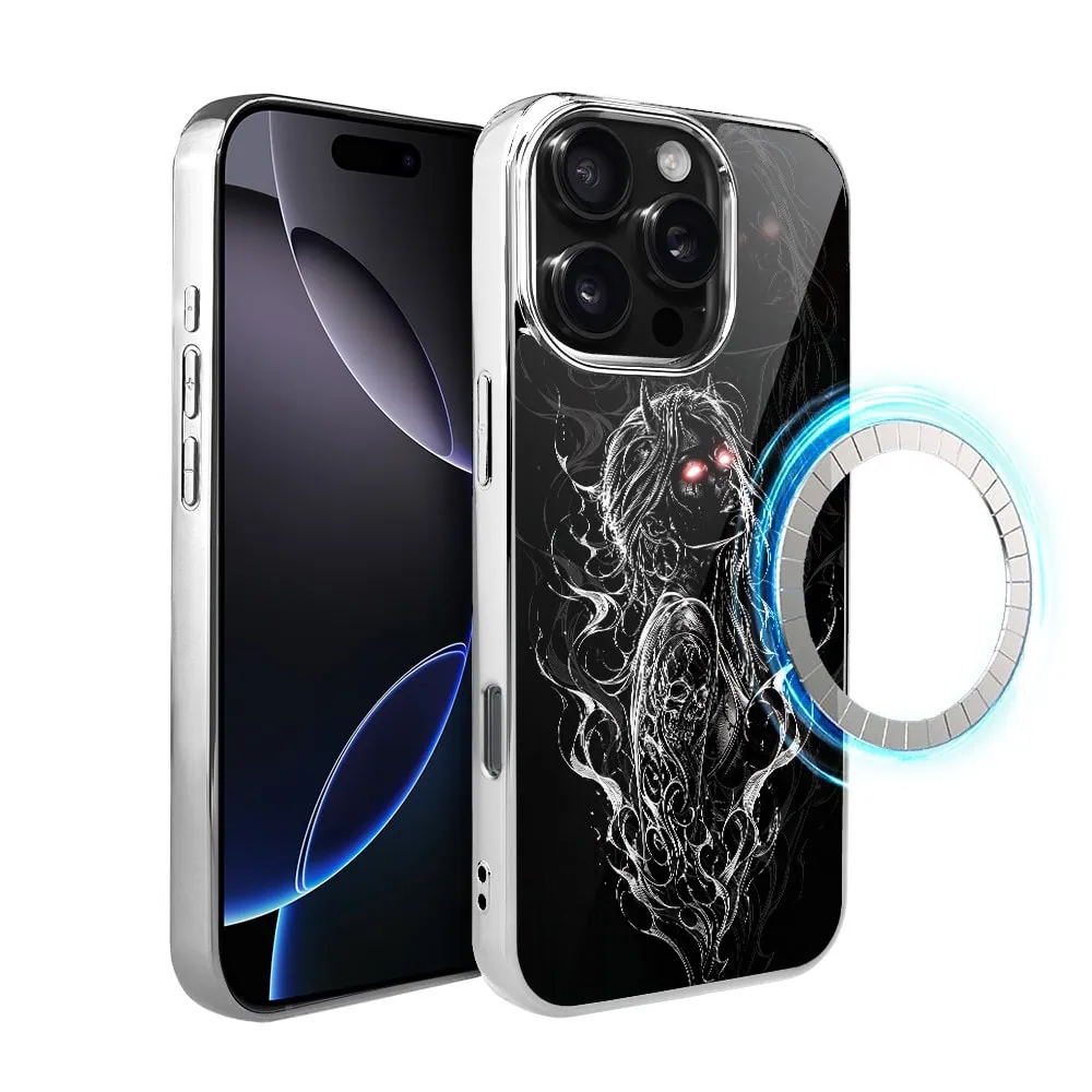 Etui do iPhone 16 Pro, Elite Glass z MagSafe, szklany tył, Nocturne, Lilith, srebrne