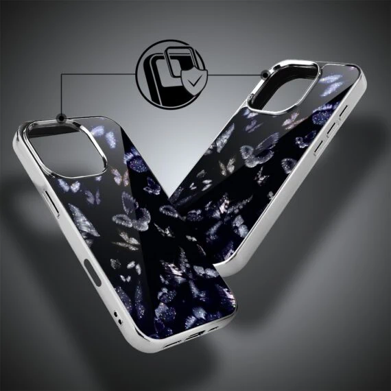 Etui do iPhone 16 Pro, Elite Glass z MagSafe, szklany tył, Nocturne, Nocne Motyle, srebrne (5)