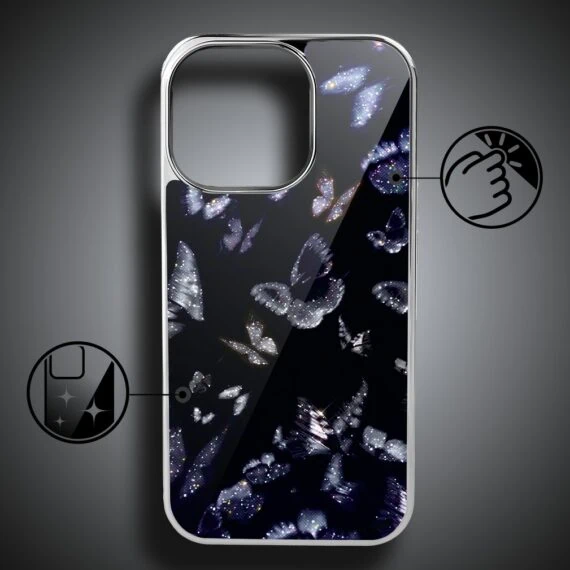 Etui do iPhone 16 Pro, Elite Glass z MagSafe, szklany tył, Nocturne, Nocne Motyle, srebrne (7)