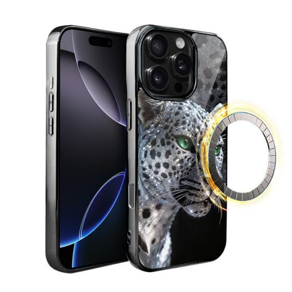 Etui do iPhone 16 Pro, Elite Glass z MagSafe, szklany tył, Nocturne, Oczy pantery, czarne (6)