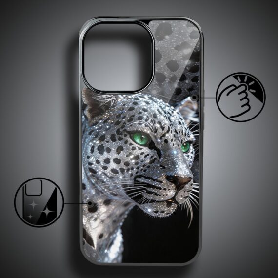 Etui do iPhone 16 Pro, Elite Glass z MagSafe, szklany tył, Nocturne, Oczy pantery, czarne (7)