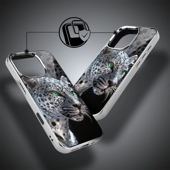 Etui do iPhone 16 Pro, Elite Glass z MagSafe, szklany tył, Nocturne, Oczy pantery, srebrne (4)