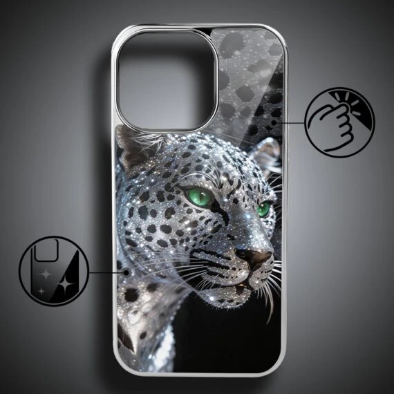 Etui do iPhone 16 Pro, Elite Glass z MagSafe, szklany tył, Nocturne, Oczy pantery, srebrne (6)