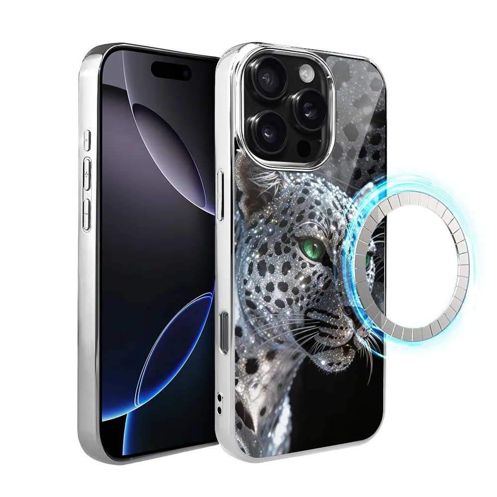 Etui do iPhone 16 Pro, Elite Glass z MagSafe, szklany tył, Nocturne, Oczy pantery, srebrne (7)