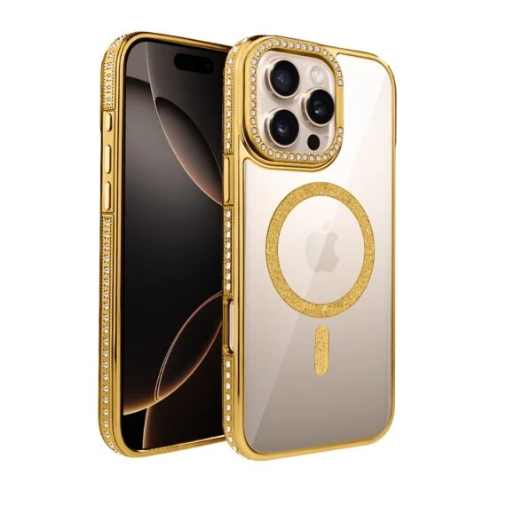 Etui do iPhone 16 Pro Max Diadem Glow, przeźroczyste z MagSafe, błyszczące z podstawką, złote (10)