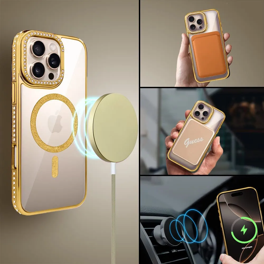 Etui do iPhone 16 Pro Max Diadem Glow, przeźroczyste z MagSafe, błyszczące z podstawką, złote (2)