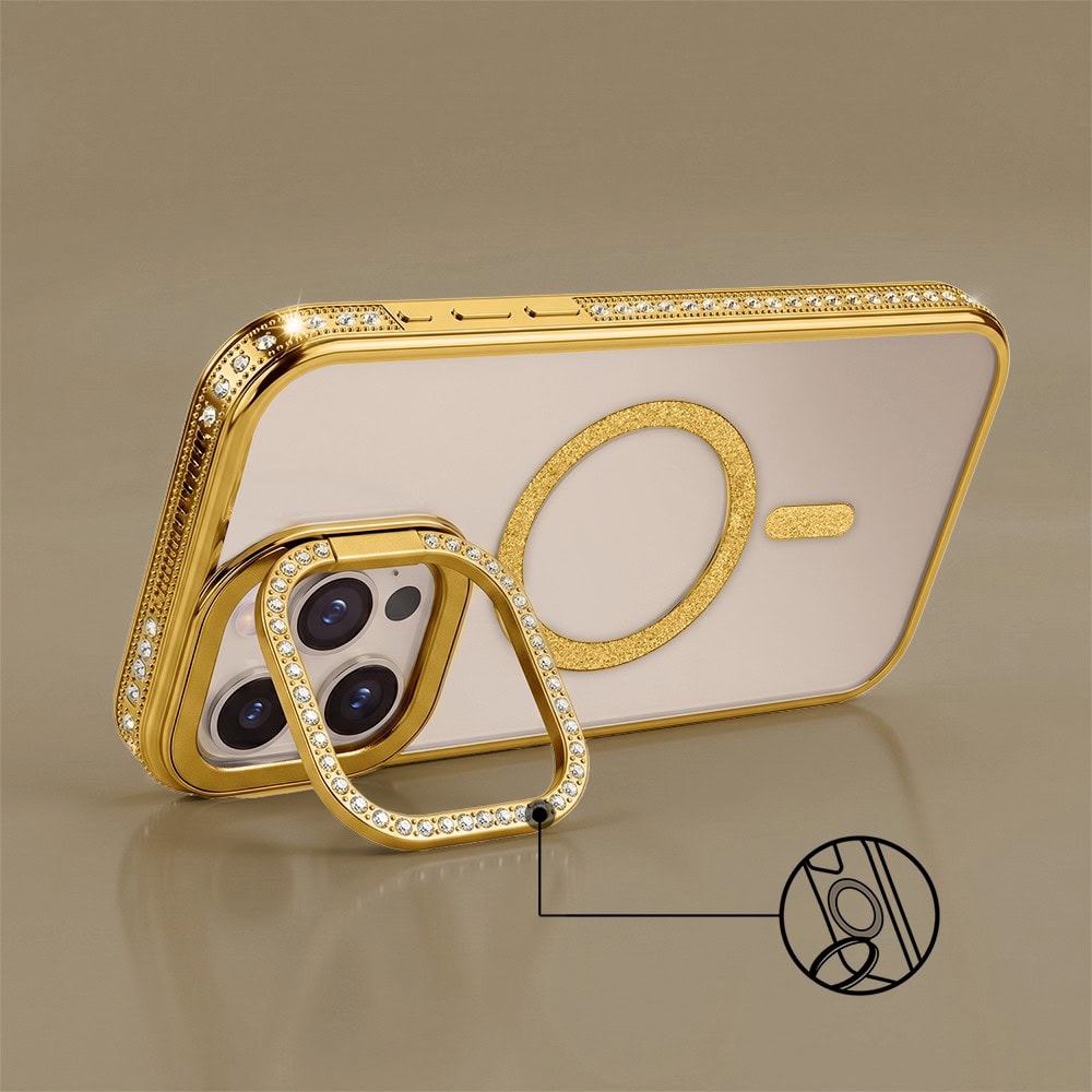 Etui do iPhone 16 Pro Max Diadem Glow, przeźroczyste z MagSafe, błyszczące z podstawką, złote (8)