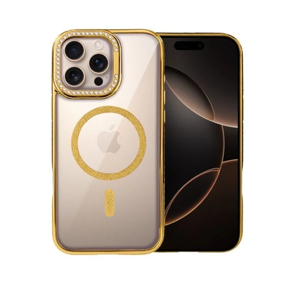 Etui do iPhone 16 Pro Max Diadem Glow, przeźroczyste z MagSafe, błyszczące z podstawką, złote (9)